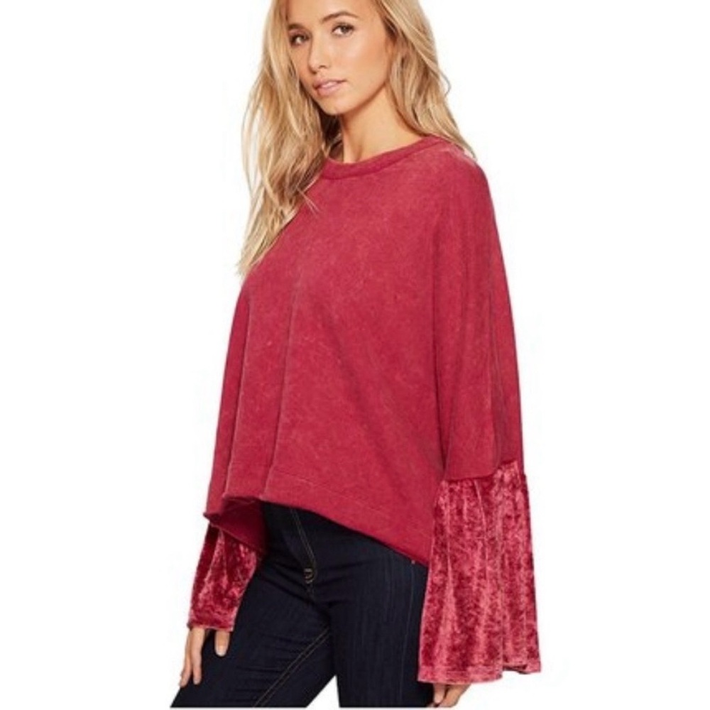 Free People Oversized Fuchsia Pink Sweatshirt Velvety/Velour Large Bell Sleeves